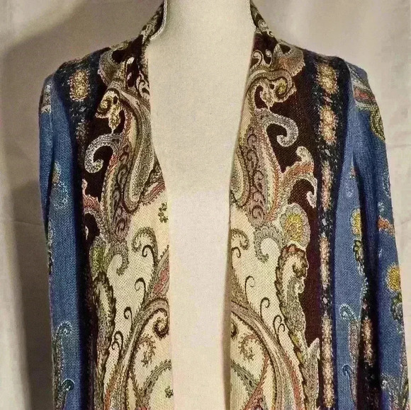 Chico's Womens Lightweight Blue/Maroon/Cream Cardigan Size 0 (Size 4) - Picture 5 of 8